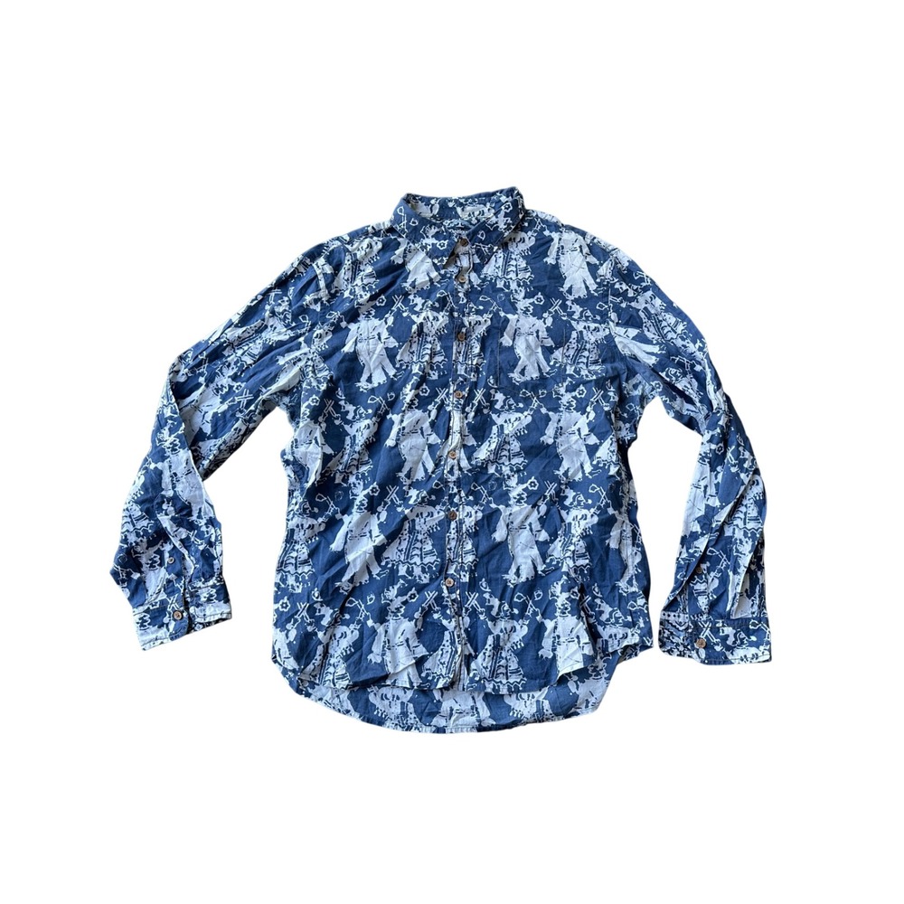 Desigual Man Blue White Graphic Print Long Sleeve Button Down Shirt XL